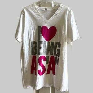 White V-Neck Graphic Tee – Size M- Brand New